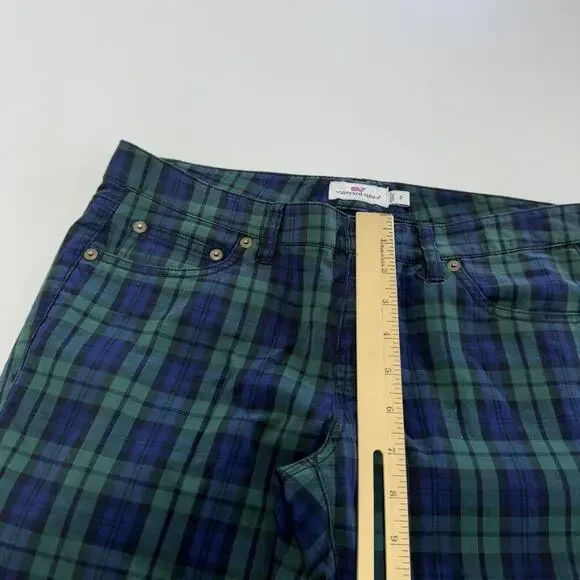 Vineyard‎ Vines Pants Womens 2 Green Blue Plaid Slim Fit Stretch 2P0304 Preppy - Picture 7 of 8